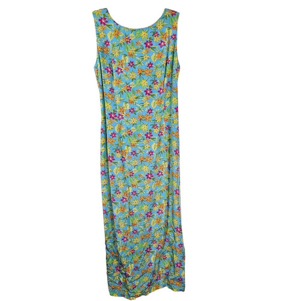 Maggy London Silk Floral Maxi Dress 14 Sleeveless Back Cutout Tropical Resort